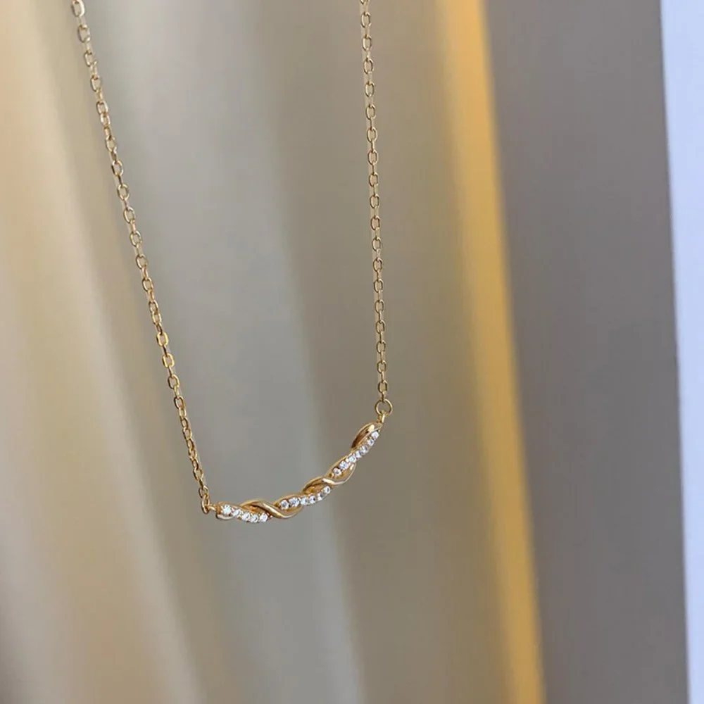#NEW 925 Sterling Silver Diamond Braided Wave Necklace